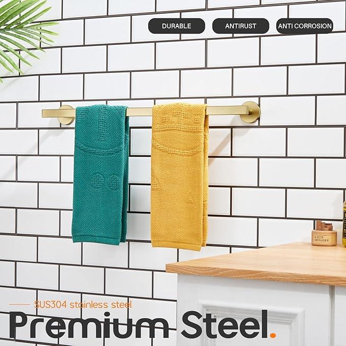 24 Inch Bathroom Towel Bar Bath Towel Rack Kitchen Towel Holder Towel Rails Wall Mounted SUS304 Stainless Steel Brushed Gold AN4001GD-L24 - ModernBath