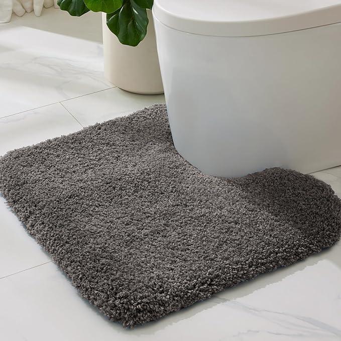 ILANGO Dark Gray Toilet Rugs U Shaped 22" × 24" Non Slip & Super Absorbent Extra Thick Soft, Washable Bath Mats for Bathroom Floor, Microfiber Plush Shaggy Contour Bath Rugs for Toilet,Dry Quick - ModernBath