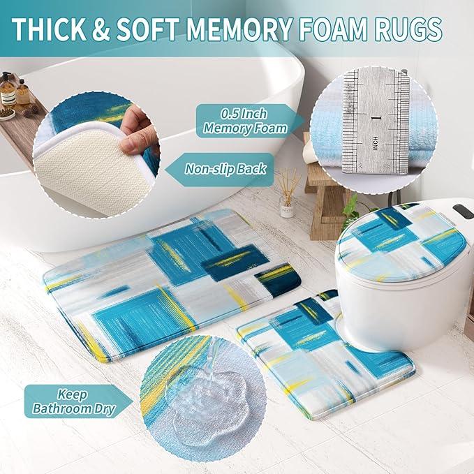 XLHOMO Bathroom Set - Teal Blue Bathroom Accessories Set, Bathroom Sets with Shower Curtain and Rugs, Teal Blue Shower Curtain Set with Bathroom Trash Can, Soap Dispenser, Soap Dish for Home Decor - ModernBath