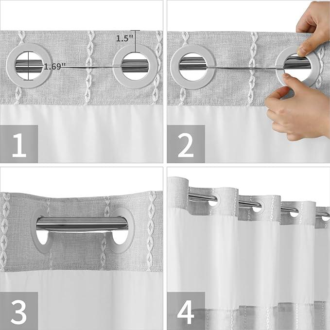eachope No Hook Stall Shower Curtain with Snap-in Fabric Liner - 54x80 Heavy-Duty Linen Textured Striped Design,Narrow Rustic Modern Farmhouse Bohemian Bathroom Curtain,Water-Repellent,Grey/Gray - ModernBath