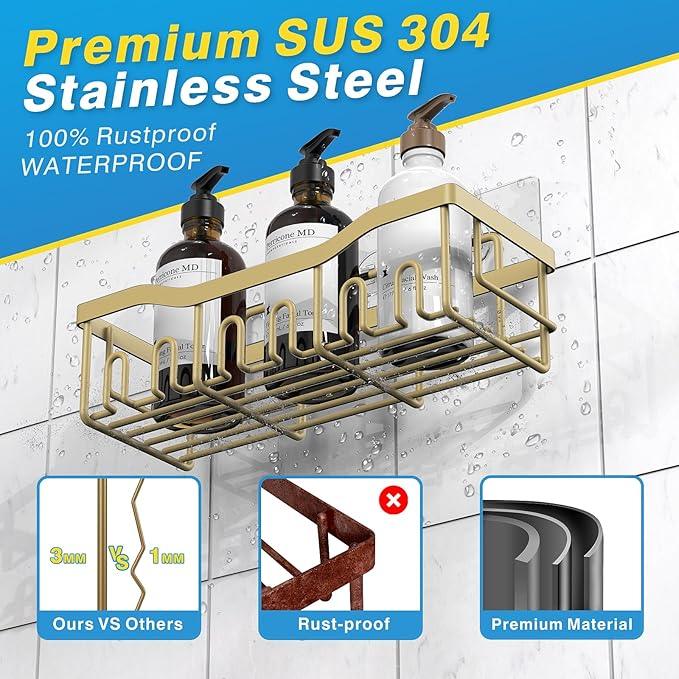 EUDELE 5-Pack Rustproof Stainless Steel Shower Caddy – No Drill Adhesive Bathroom Organizer with Large Capacity, Spacious Shower Shelves for Inside Shower, Kitchen & Home Decor Storage-XL Size - ModernBath