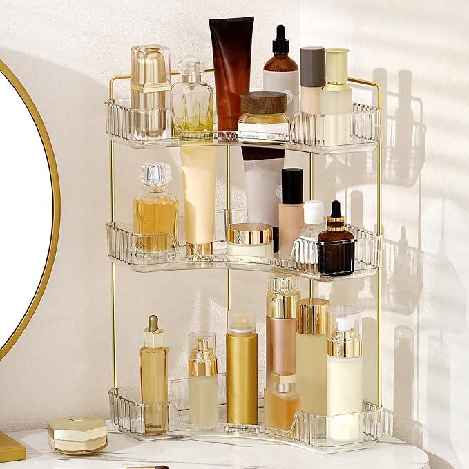 Weidace Corner Bathroom Counter Organizer Bathroom Countertop Shelf Makeup Organizer for Vanity Perfume Tray for Corner Storage (3 Tiers, White) - ModernBath