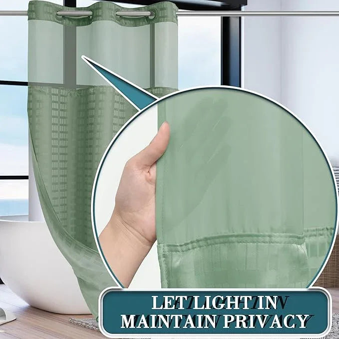 Conbo Mio Stall No Hook Sage Green Shower Curtain with Snap in Liner Set, Hotel Luxury Shower Curtains for Bathroom with See Through Top Window, Waterproof, Washable 36W x 74H - ModernBath