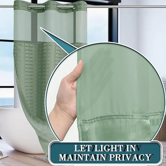 Conbo Mio Stall No Hook Sage Green Shower Curtain with Snap in Liner Set, Hotel Luxury Shower Curtains for Bathroom with See Through Top Window, Waterproof, Washable 36W x 74H - ModernBath