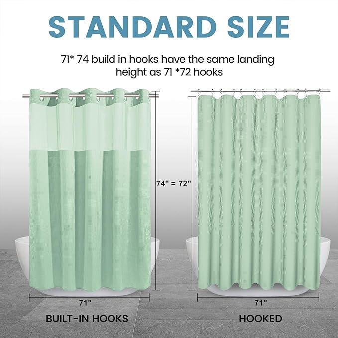 EUTXL Mint Green No Hook Shower Curtain with Snap in Liner,230GSM Waffle Weave Shower Curtains for Bathroom,71W x 74H - ModernBath
