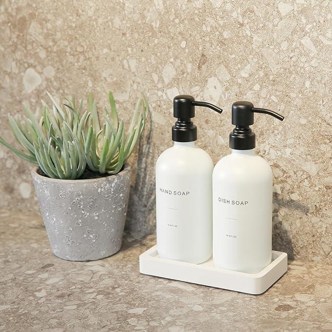 Prus Waso Kitchen Soap Dispenser Set, White Soap Dispenser with Black Stainless Steel Pump, Perfect for Modern Kitchen Decor. (White) - ModernBath