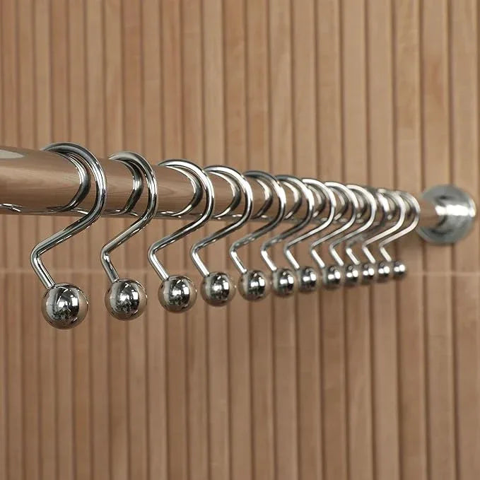 Hermosa Collection Luxury S Shower Curtain Hooks (12-Pack) Hotel Quality Silver Chrome Finish | Bathroom Accessories | Non-Slip Ball End | Easy to Hang - ModernBath