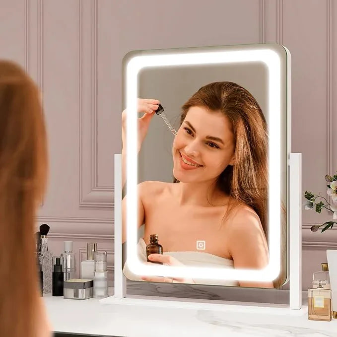 ROLOVE Vanity Mirror with Lights, 12.6"×15" LED Makeup Mirror, Lighted Makeup Mirror with Lights, Smart Touch Control Dimmable 3 Modes Light, Lighted Up Mirror for Makeup Desk, Bedroom, Dressing Room - ModernBath