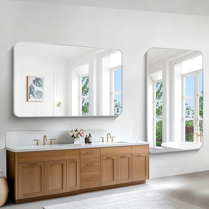 BONEWEI Silver Bathroom Mirror,60x36 inch Wall Mirror for Bathroom Wall Mounted,Rectangle Mirror for Bathroom Over Sink,Modern Frame Round Corner for Living Room,Bedroom Entryway,Horizontal/Vertical - ModernBath