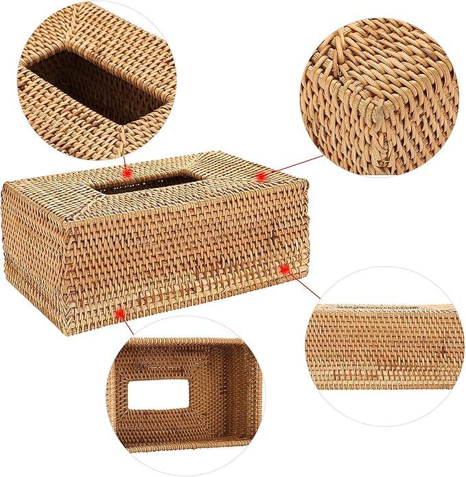Sumnacon Tissue Box Cover Rectangle Tissue Box Rattan Tissue Box Holder,Wicker Decorative Tissue Holder for Bathroom Toilet Living Room Kitchen Office Table Desk, Yellow - ModernBath