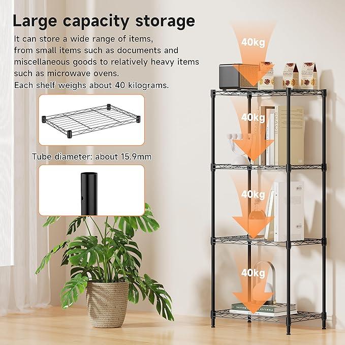 IZEUK 4 Tier Metal Wire Shelf Unit, Black Storage Rack Organizer for Kitchen, Bedroom, Living Room or Laundry Room, 17.7" W x 11.8" D x 41.9" H - ModernBath