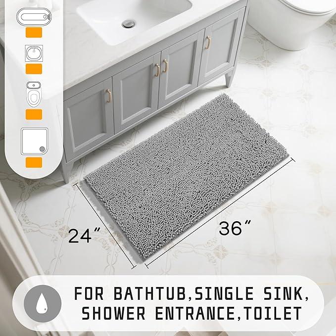 Yimobra Large Bathroom Rugs 36"x24", Non Slip Bath Mat for Tub, Shaggy Rug Floor Carpet, Extra Soft Super Absorbent Quick Dry, Machine Washable,Gray - ModernBath