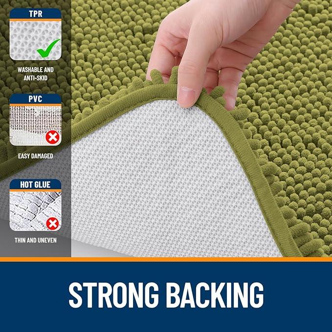 OLANLY Bathroom Rugs 24x16, Extra Soft Absorbent Chenille Bath Rugs, Rubber Backing Quick Dry, Machine Washable Bath Mats for Bathroom Floor, Tub and Shower, Home Decor Accessories, Willow Green - ModernBath