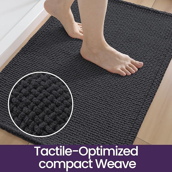 DEXI Bathroom Rugs 24x36, Non Slip Washable Bath Mat, Absorbent Chenille Bathmat, Ultra Soft Thick Carpet for Tub Shower Floor, Dark Grey - ModernBath