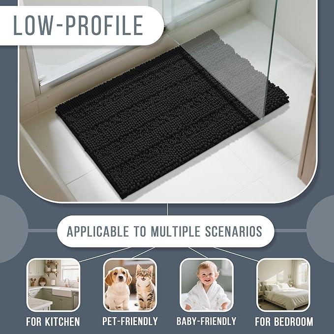 Yimobra Bathroom Runner Rugs 60"x24", Non Slip and Absorbent Bath Mat, Super Soft Water Absorbent Hallway Carpet, Machine Washable Rug for Vanity Tub Shower, Black - ModernBath