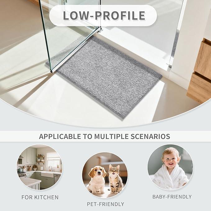 Yimobra Long Bathroom Rug Non Slip Washable, Soft Absorbent Microfiber Bath Mat, Dual-Tone Decor Rug with Rubber Backing for Bathroom Floor,Tub and Shower,47x24,Home Essentials,Grey and White - ModernBath