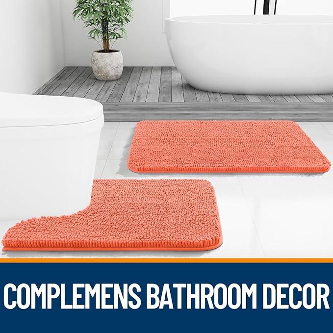 OLANLY Bathroom Rugs 59x24, Extra Soft Absorbent Chenille Bath Rugs, Rubber Backing Quick Dry, Machine Washable Bath Mats for Bathroom Floor, Tub and Shower, Home Decor Accessories, Coral - ModernBath