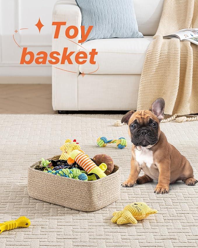 Small Woven Basket, 13.5 x 9.5 x 5 Inches, Storage Basket for Organizing, Cute Small Rope Shelf Closet Cube Storage Bins Baskets for Shelves, Dog Toy Gift Baskets Empty, 3 Packs, Mixed Brown - ModernBath