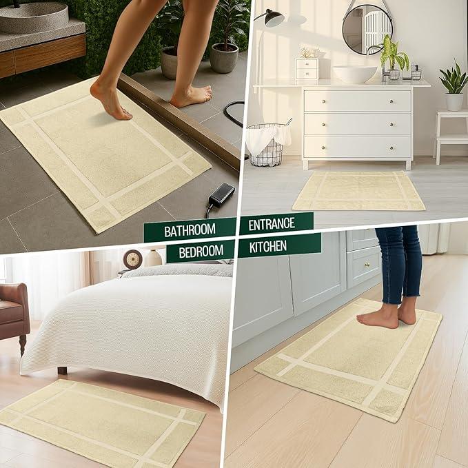 Pearl Linens Pack of 2 100% Cotton Bath Mat 18x25 inches, Soft & Absorbent Quick Dry Bathroom Mat Set, Not Bathroom Rugs, After Shower Mat, Bath Tub Mat, 687 GSM, Machine Washable, Beige - ModernBath