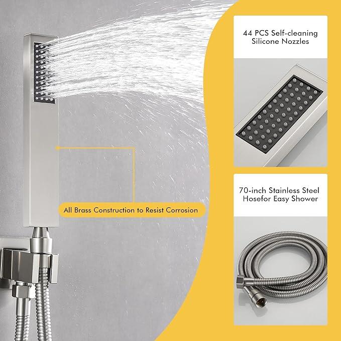 Fransiton Shower Faucet set with Shower head 10 Inches Rainfall Shower Head and Handle Set Single Handle Wall Mounted Shower System Set with Female Threads Valve Body(Brushed Nickel) - ModernBath