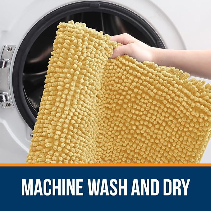 OLANLY Bathroom Rugs 70x24, Extra Soft Absorbent Chenille Bath Rugs, Rubber Backing Quick Dry, Machine Washable Bath Mats for Bathroom Floor, Tub and Shower, Home Decor Accessories, Yellow - ModernBath