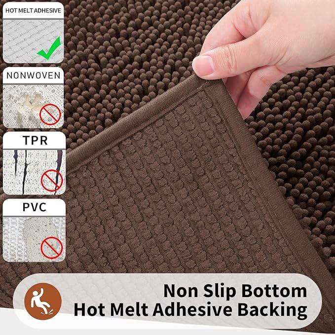 Yimobra Toilet Rugs U Shaped Washable - 24"x20" Non Slip Plush Contour Bath Rugs for Toilet - Super Soft Absorbent Quick Dry Toilet Mats for Bathroom,Brown - ModernBath