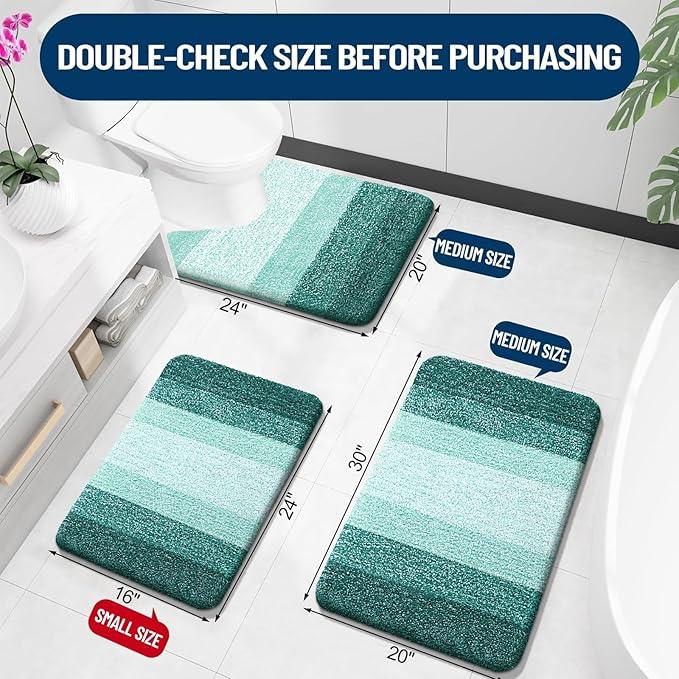 OLANLY Luxury Toilet Rugs U-Shaped 24x20, Extra Soft and Absorbent Microfiber Bathroom Rugs, Non-Slip Plush Shaggy Bath Mat, Machine Wash Dry, Contour Bathroom Mats for Toilet Base, Blackish Green - ModernBath
