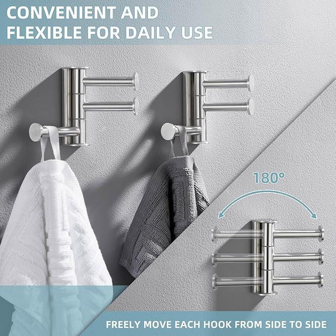 Angle Simple Swivel Towel Hook Brushed Nickel 2 Pack, SUS 304 Stainless Steel Bathroom Robe Hook for Wall - ModernBath