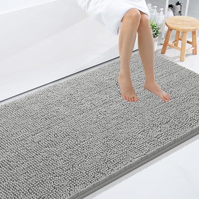Smiry Luxury Chenille Bathroom Rugs 59x35, Extra Soft and Absorbent Shaggy Bath Mat, Machine Washable, Non-Slip Plush Carpet Runner for Tub, Shower, and Floor, Home Decor Accessories, Light Grey - ModernBath