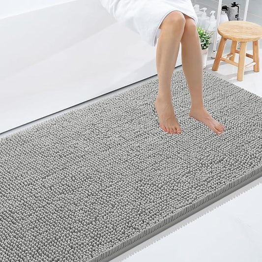 Smiry Luxury Chenille Bathroom Rugs 59x35, Extra Soft and Absorbent Shaggy Bath Mat, Machine Washable, Non-Slip Plush Carpet Runner for Tub, Shower, and Floor, Home Decor Accessories, Light Grey - ModernBath