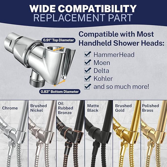 HammerHead Showers Solid Metal Handheld Showerhead Holder, Adjustable Wand Holder with Universal Wall Hook Bracket and Brass Pivot Ball, Brushed Gold - ModernBath