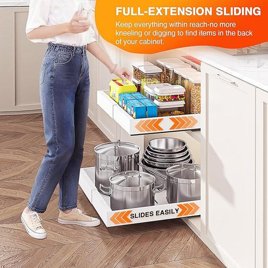 LEGUANG Expandable Pull-Out Cabinet Organizers (12.6-20.4" W x 21" D) - Upgraded 3 Quiet Slide Rails, Nano-Film Adhesive Fixing, White, Fit Kitchen/Living Room/Bathroom/Vanity - ModernBath