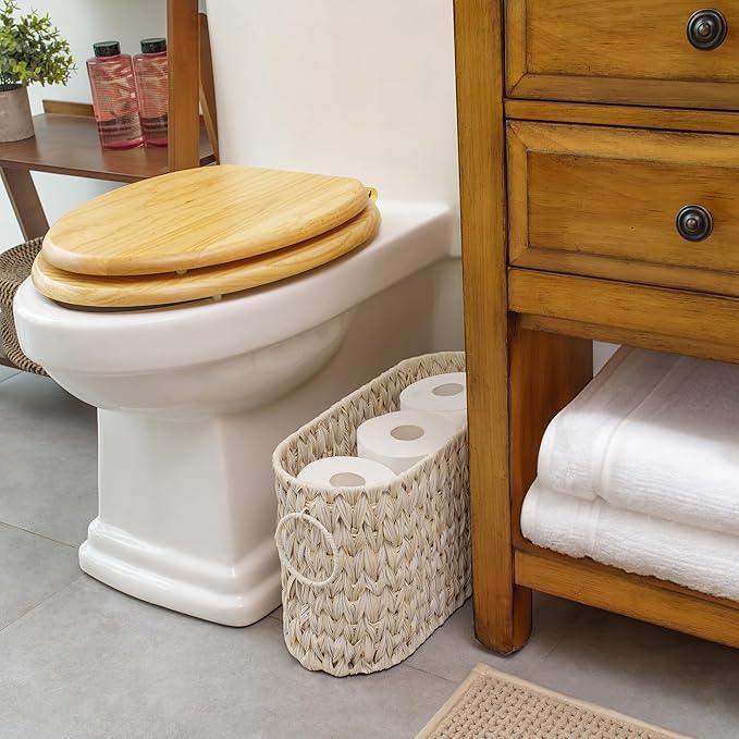 GRANNY SAYS Toilet Paper Storage, Toilet Paper Basket for Bathroom, 6 Mega Rolls Organizer Free Standing, Wicker Basket for Bathroom Storage, Butter Milk - ModernBath