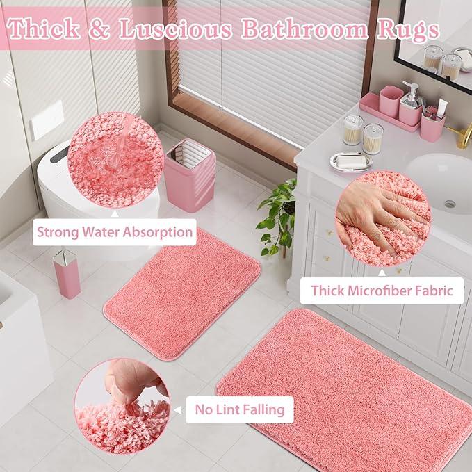 XLHOMO Bathroom Accessory Set–Bathroom Sets with Shower Curtain and Rugs, Non Slip Bathroom Rugs Super Absorbent, Pink Ombre Waterproof Shower Curtain with Hooks, Pink Bathroom Sets Complete for Home - ModernBath