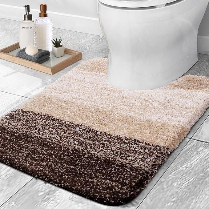 OLANLY Luxury Toilet Rugs U-Shaped 24x20, Extra Soft and Absorbent Microfiber Bathroom Rugs, Non-Slip Plush Shaggy Bath Mat, Machine Wash Dry, Contour Bathroom Mats for Toilet Base, Brown - ModernBath