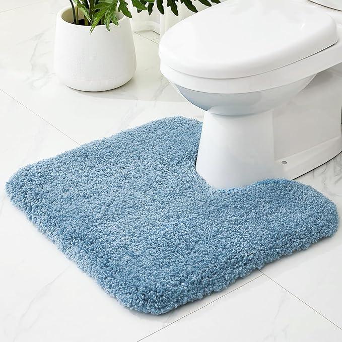 Ruggnovea Toilet Rugs U-Shaped Mat 24x22, Contour Bathroom Mat - Ultra Soft & Absorbent Microfiber, Quick-Dry, Machine Washable with High Density Foam Latex Non Slip Backing, Blue - ModernBath