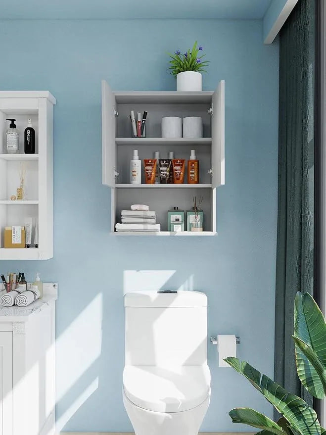 Bathroom Cabinet Wall Mount Buffering Hinge,23"x29" inch Over Toilet Storage Cabinet and Adjustable Shelves, Large Space Wooden Medicine Cabinet (Light Gray) - ModernBath