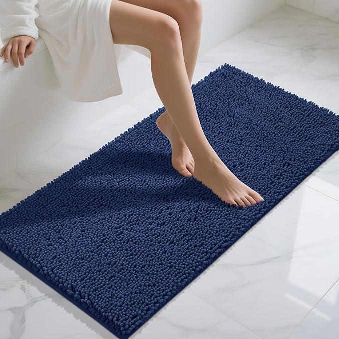 Yimobra Long Bathroom Rugs 47"x24", Extra Soft Non Slip Bath Mat for Tub, Super Absorbent Quick Dry Shaggy Rug Floor Carpet, Machine Washable,Navy Blue - ModernBath