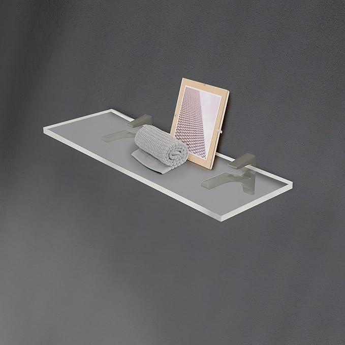 Clear Acrylic Shelves 14.5 inches, 3/4" Thick Transparent Wall Mounted Floating Shelves for Bedroom, Living Room, Bathroom, Kitchen -‎ with Screws and Brushed Nickel Finish Brackets, Pack of 2 - ModernBath