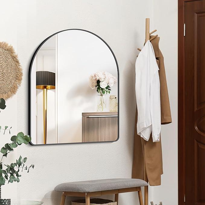 FORBATH Arched Bathroom Mirror 30x36 Inch, Bathroom Mirror Wall Mounted Modern Black Aluminum Frame Decor Dresser Mirror for Bedroom Living Room Entryway, Hanging or Leaning Against Wall - ModernBath
