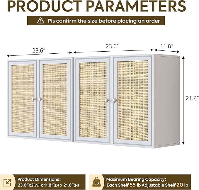 Kitchen Wall Cabinets,Rattan Wall Mounted Laundry Cabinets with Adjustable Shelf, Floating Hanging Storage Cabinet for Laundry Room, Bathroom, Kitchen - ModernBath
