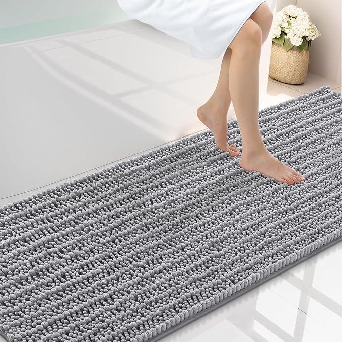 Smiry Bathroom Rugs Mat 70x24, Extra Soft Absorbent Chenille Bath Rugs, Non Slip Rubber Backing Machine Washable Quick Dry Bath Mats for Bathroom Floor, Tub, Shower, Home Decor Accessories, Grey - ModernBath