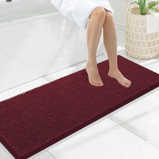 Smiry Luxury Chenille Bathroom Rugs 47x17, Extra Soft and Absorbent Shaggy Bath Mat, Machine Washable, Non-Slip Plush Carpet Runner for Tub, Shower, and Floor, Home Decor Accessories, Burgundy - ModernBath
