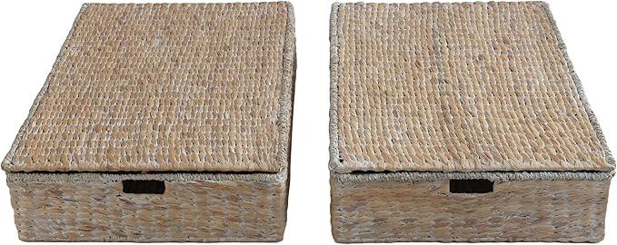 happimess BSK2015D-SET2 Holden 30" Classic Costal Hand-Woven Hyacinth Wicker Under Bed Storage Basket with for Storage and Decoration in Bathroom, Bedroom, Closet, Entryway, White Wash (Set of 2) - ModernBath