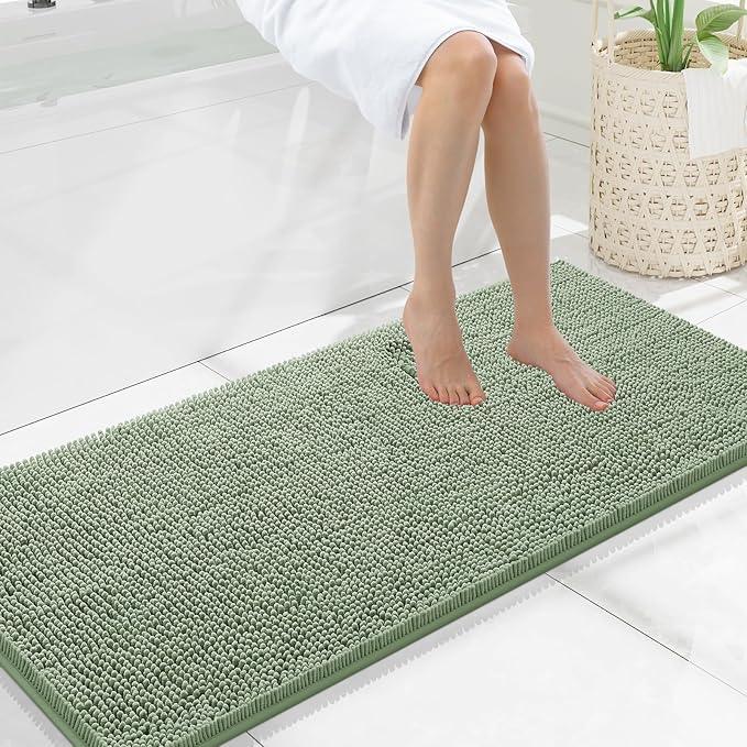 Smiry Luxury Chenille Bathroom Rugs 47x20, Extra Soft and Absorbent Shaggy Bath Mat, Machine Washable, Non-Slip Plush Carpet Runner for Tub, Shower, and Floor, Home Decor Accessories, Sage Green - ModernBath