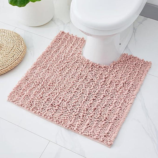 ILANGO Toilet Rugs U Shaped Pink 24x24 Bathroom Rugs,Extra Soft Absorbent Chenille Bath Rugs,Thick Non-Slip Shaggy Bath Mat,Machine Washable Quick Dry Shaggy Bath Mats for Toilet Contour - ModernBath