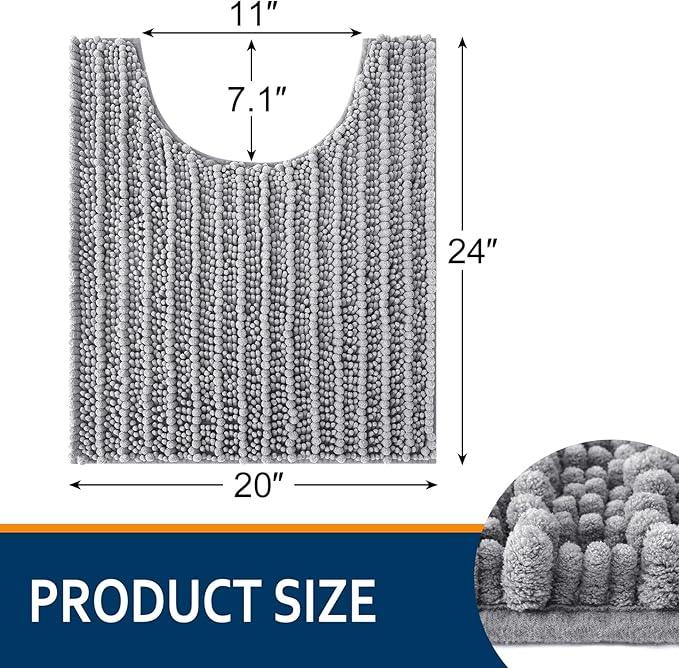 Smiry Bathroom Toilet Rugs U Shaped 24x20, Extra Soft Absorbent Non Slip Rubber Backing Chenille Contour Bath Rugs for Toilet, Machine Washable Contoured Bath Mats, Grey - ModernBath