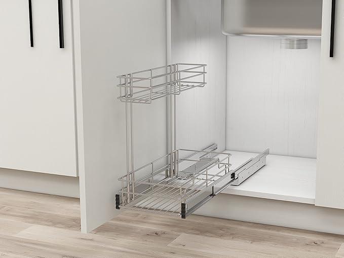 Under Sink Organizer 9" W X17 D, Pull Out Cabinet Organizer 2 Tier, Under Sink Slide Out Chrome Plated, Under Kitchen Bathroom Organizer, Pantry Cabinet Closet Organization Rack, 1 Pack - ModernBath