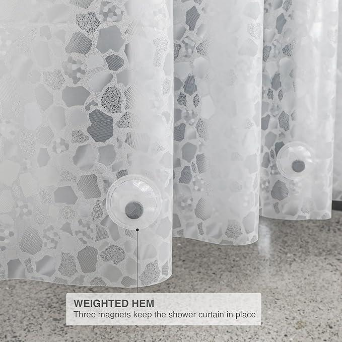 WELTRXE Bathroom Shower Curtain Liner 8G EVA Thick, 72x72 Inch 3D Frosted Pebble Plastic Shower Curtains, Heavy Duty Waterproof Shower Liner with Weighted Magnets, 12 Hooks, Rustproof Metal Grommet - ModernBath