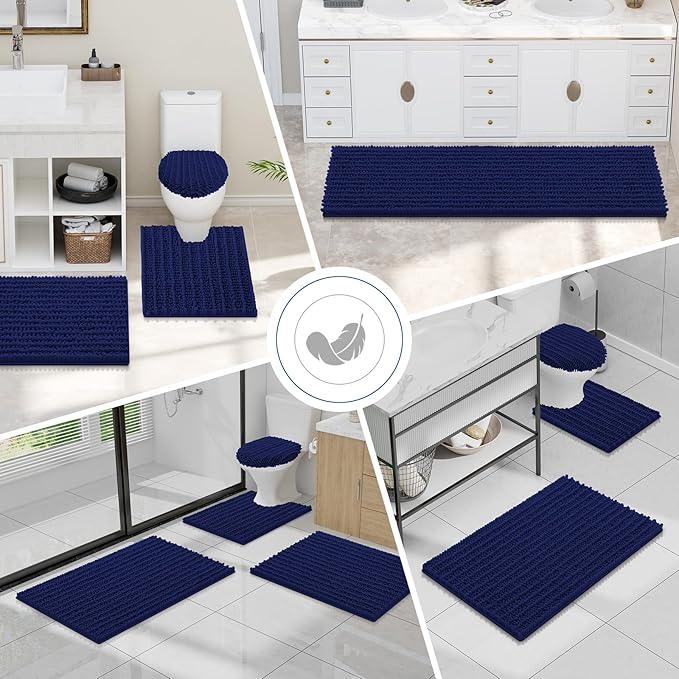 Smiry Bathroom Toilet Rugs U Shaped 24x20, Extra Soft Absorbent Non Slip Rubber Backing Chenille Contour Bath Rugs for Toilet, Machine Washable Contoured Bath Mats, Navy Blue - ModernBath